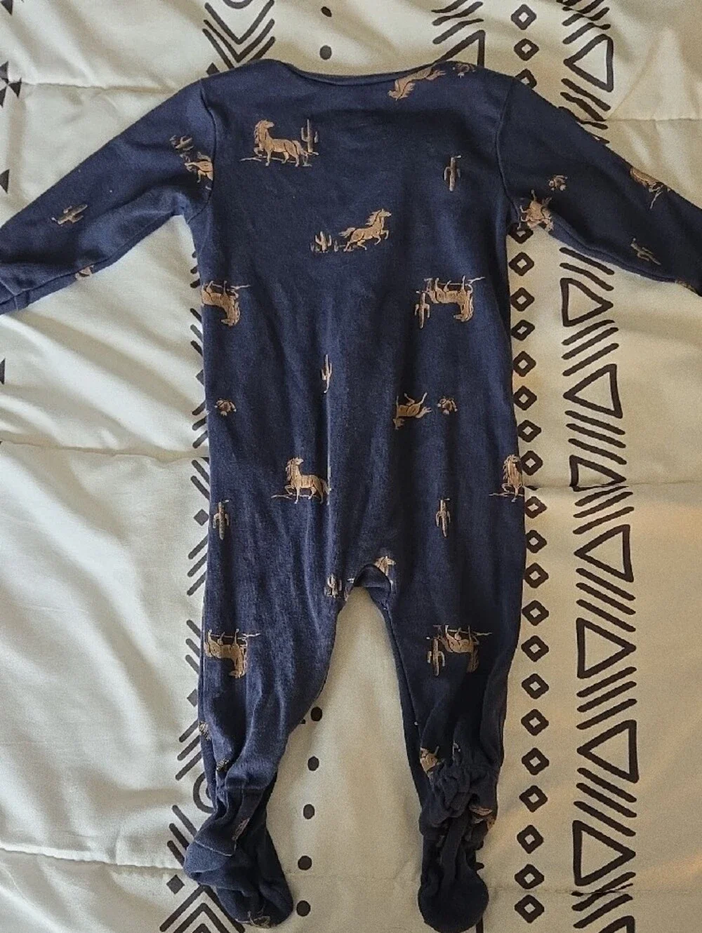 4 For $20 Navy Blue Kids One-Piece Footed Sleeper with Western Print